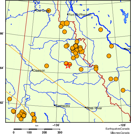 carte des séismes historiques de magnitude 5,0 et plus.  Détails dans le tableau de données ci-dessous
