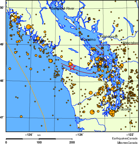 carte des des séismes de magnitude 2,0 et plus depuis 2000