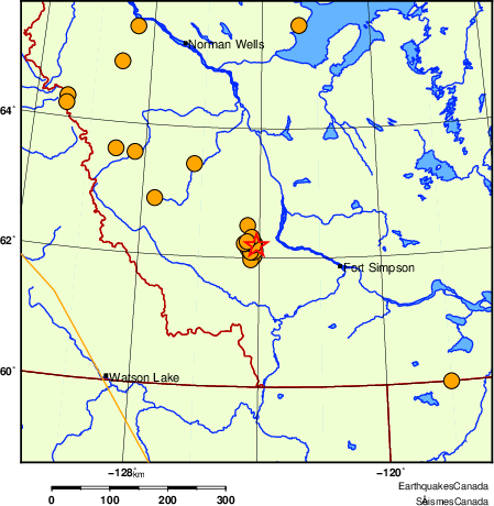 carte des séismes historiques de magnitude 5,0 et plus.  Détails dans le tableau de données ci-dessous