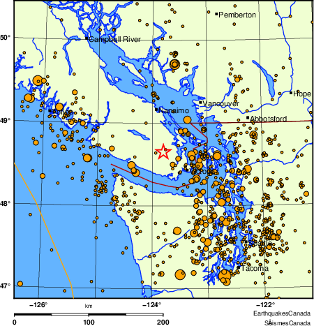 carte des des séismes de magnitude 2,0 et plus depuis 2000