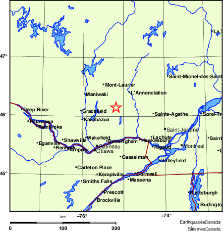 carte des endroits près de l'épicentre