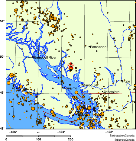 carte des des séismes de magnitude 2,0 et plus depuis 2000