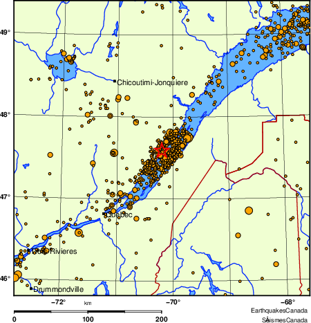carte des des séismes de magnitude 2,0 et plus depuis 2000