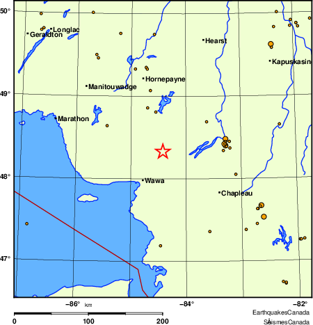 carte des des séismes de magnitude 2,0 et plus depuis 2000
