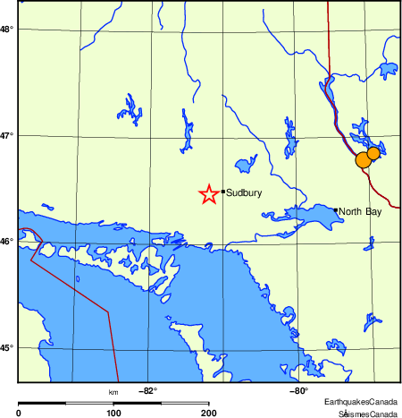 carte des séismes historiques de magnitude 5,0 et plus.  Détails dans le tableau de données ci-dessous