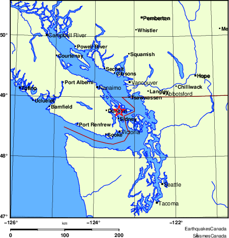 carte des endroits près de l'épicentre