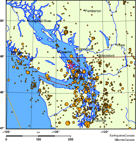 carte des des séismes de magnitude 2,0 et plus depuis 2000
