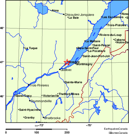 carte des endroits près de l'épicentre