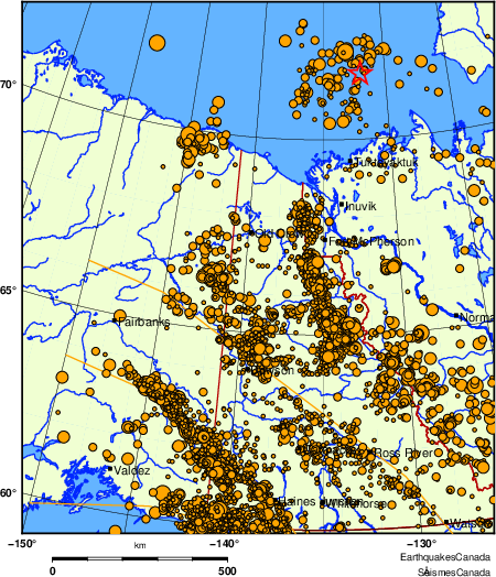 carte des des séismes de magnitude 2,0 et plus depuis 2000
