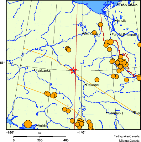 carte des séismes historiques de magnitude 5,0 et plus. Détails dans le tableau de données ci-dessous