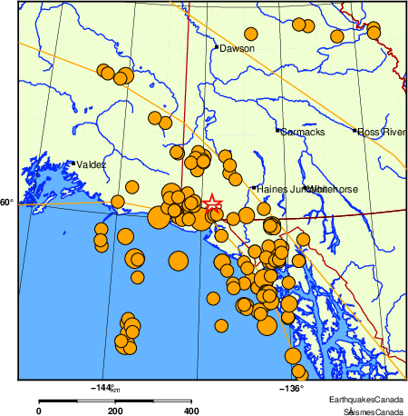 carte des séismes historiques de magnitude 5,0 et plus. Détails dans le tableau de données ci-dessous