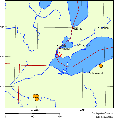 carte des s&eacute;ismes historiques de magnitude 5,0 et plus.  Détails dans le tableau de données ci-dessous