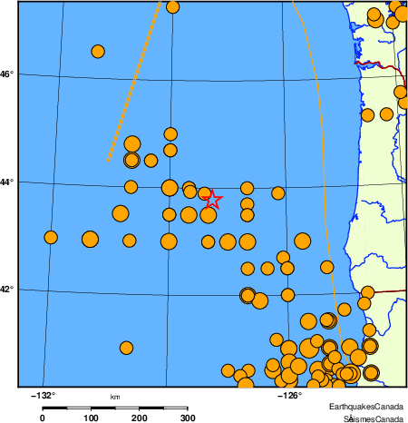 carte des s&eacute;ismes historiques de magnitude 5,0 et plus.  Détails dans le tableau de données ci-dessous
