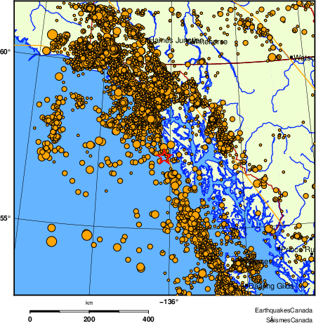 carte des des s&eacute;ismes de magnitude 2,0 et plus depuis 2000