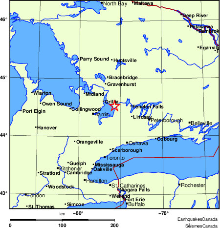 carte des endroits pr&egrave;s de l'&eacute;picentre