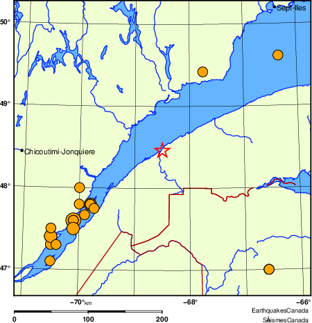Map of historical earthquakes magnitude 5.0 and larger.  Details in the data table below