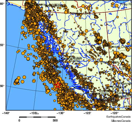 Map of earthquakes magnitude 2.0 and larger, 2000 - present