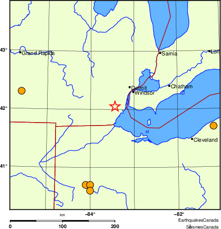 carte des s&eacute;ismes historiques de magnitude 5,0 et plus.  Détails dans le tableau de données ci-dessous