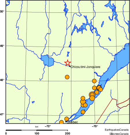 Map of historical earthquakes magnitude 5.0 and larger. Details in the data table below