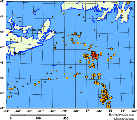 carte des des s&eacute;ismes de magnitude 2,0 et plus depuis 2000