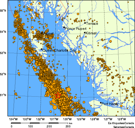 carte des des s&eacute;ismes de magnitude 2,0 et plus depuis 1980